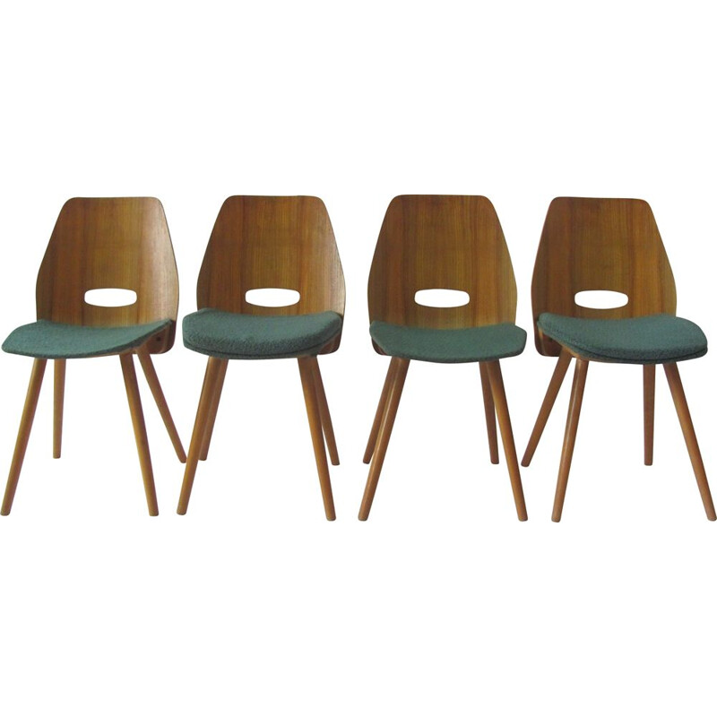 Set of 4 vintage chairs Lollipop in veneer by Fr. Jirák for Tatra, Czechoslovakia 1950s