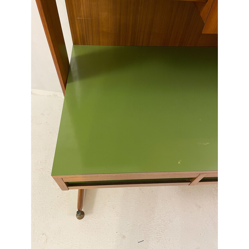 Mid-century Italian brown and green teak desk, 1950s