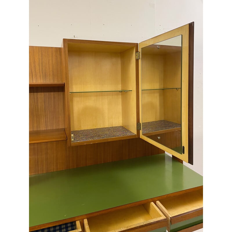 Mid-century Italian brown and green teak desk, 1950s