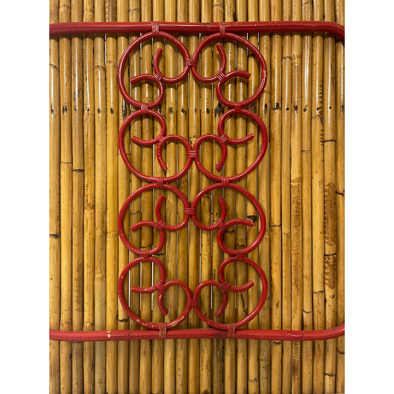 Mid-century Italian bamboo bar with two stools, 1960s