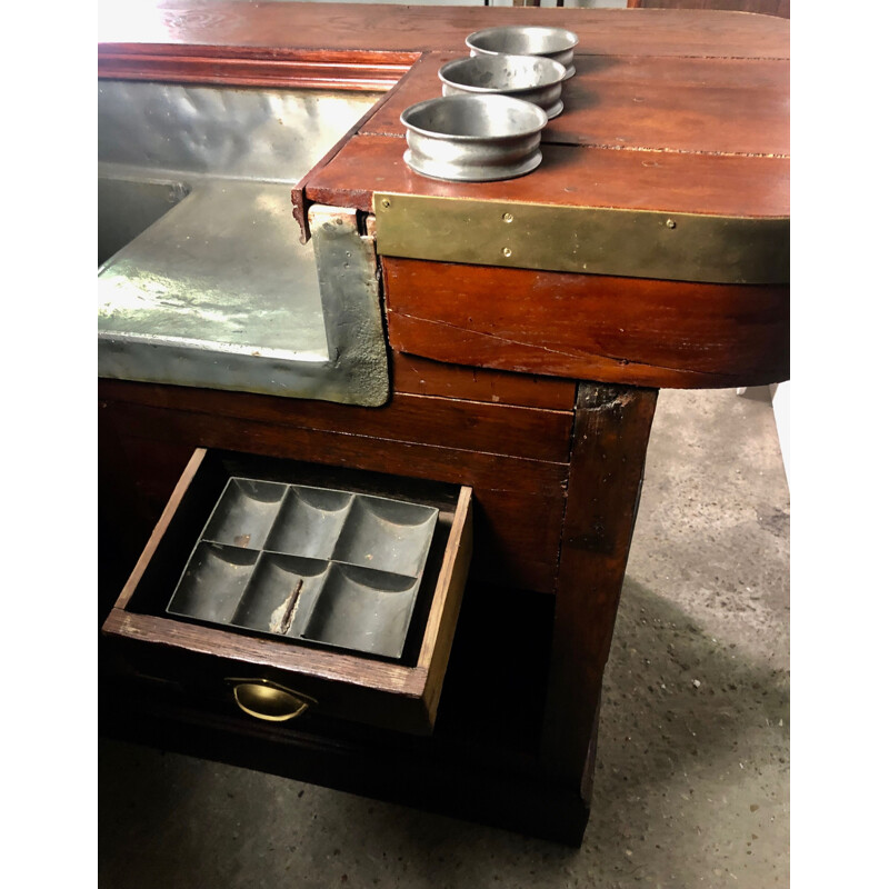 Vintage oakwood and glass bar counter, 1930