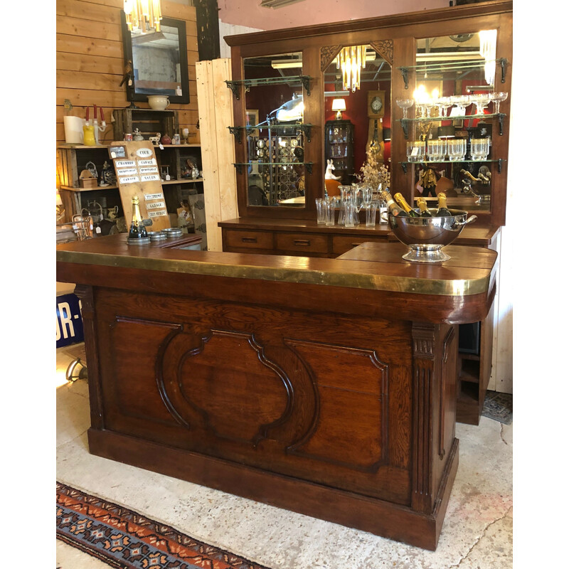 Vintage oakwood and glass bar counter, 1930