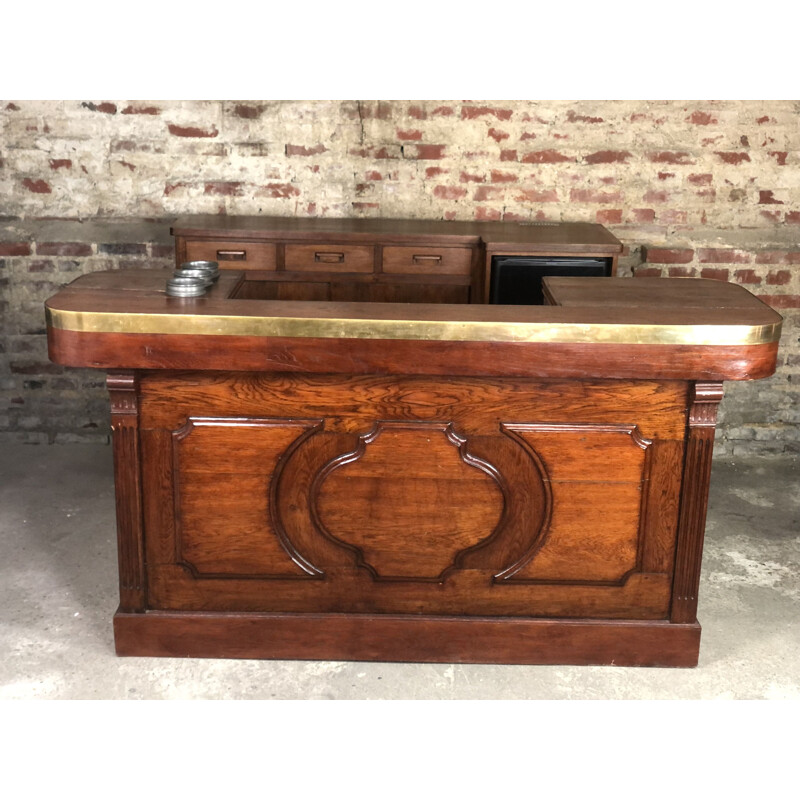 Vintage oakwood and glass bar counter, 1930