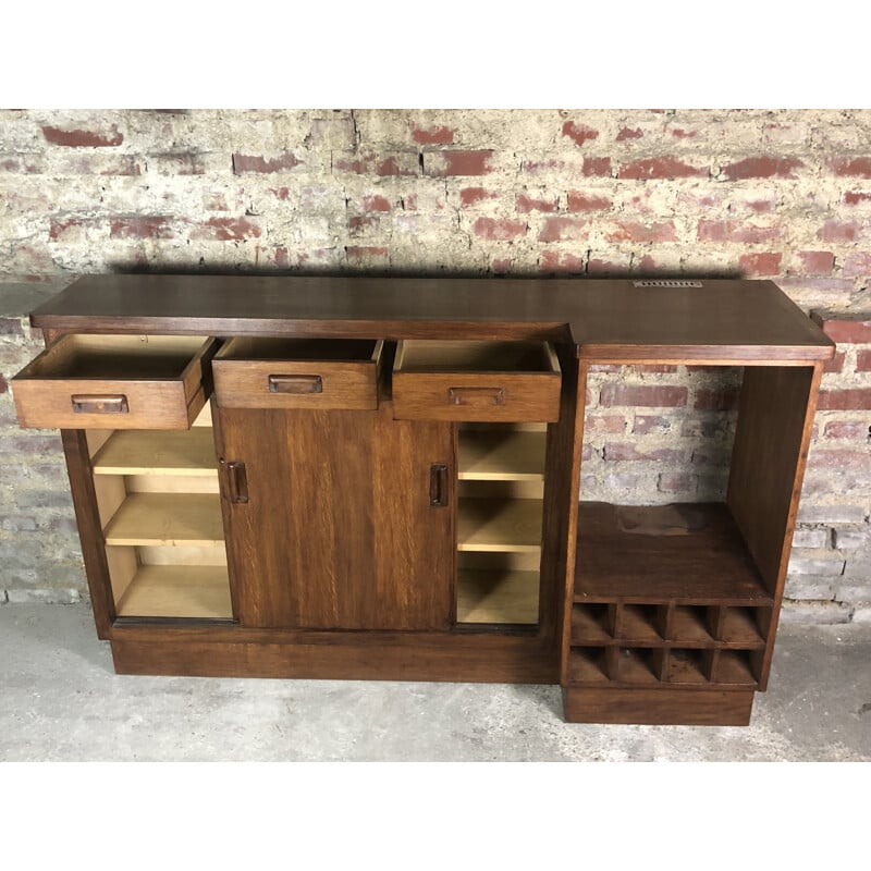 Vintage oakwood and glass bar counter, 1930