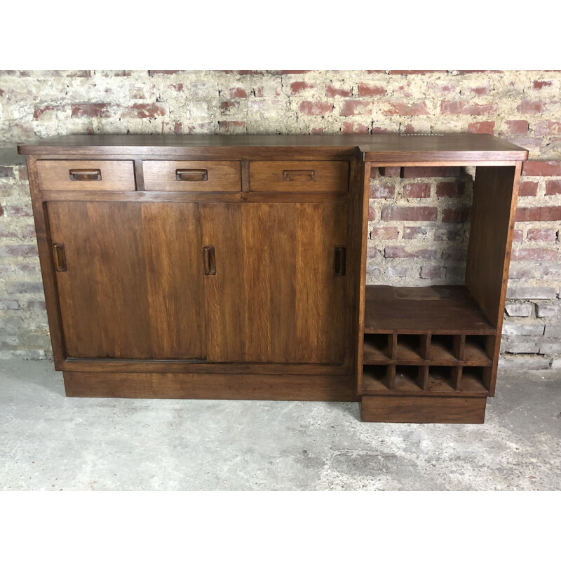 Vintage oakwood and glass bar counter, 1930