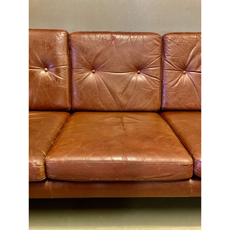 Vintage leather 3 seater sofa, 1950