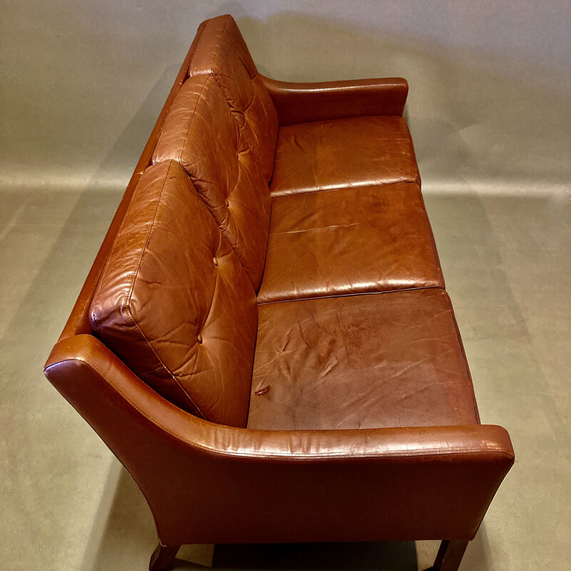 Vintage leather 3 seater sofa, 1950