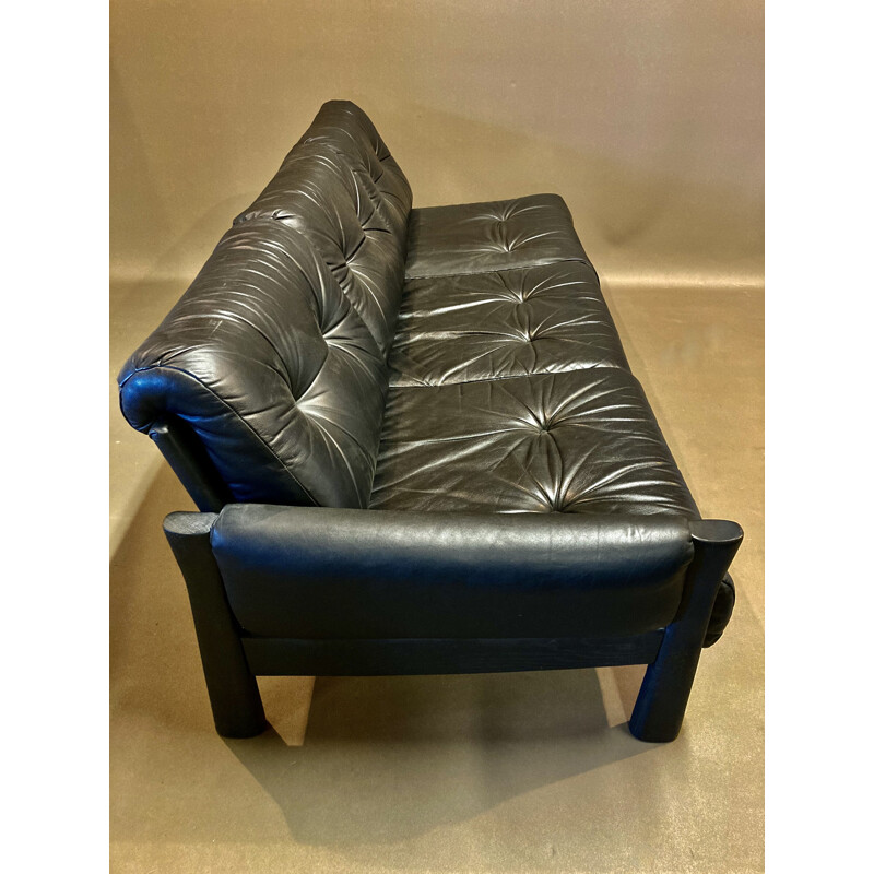 5 seater vintage black leather sofa, 1960