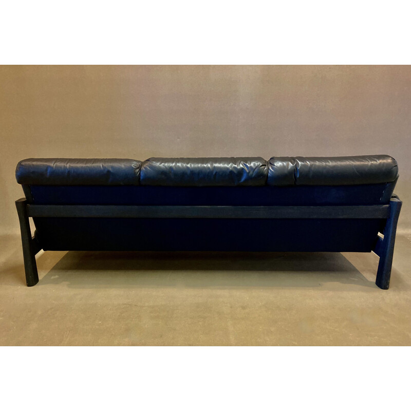 5 seater vintage black leather sofa, 1960