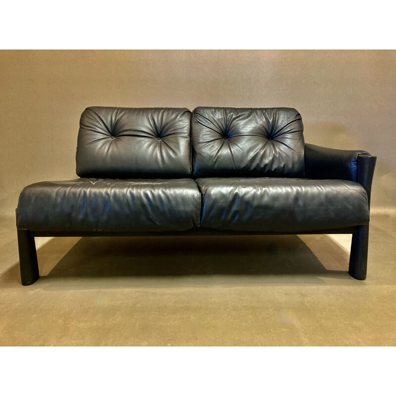 5 seater vintage black leather sofa, 1960