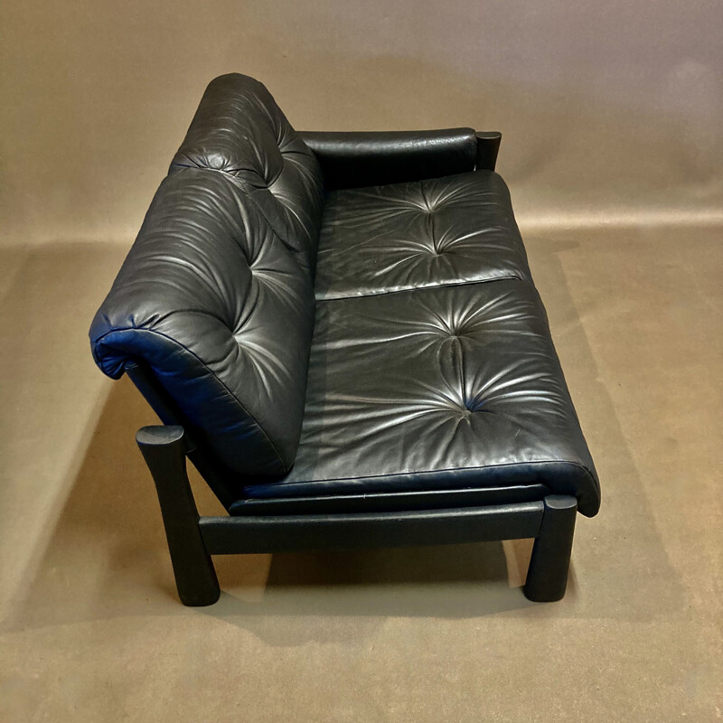 5 seater vintage black leather sofa, 1960