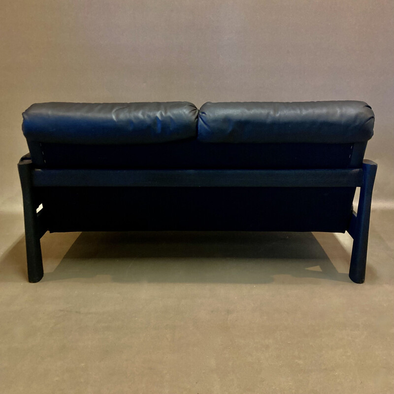 5 seater vintage black leather sofa, 1960