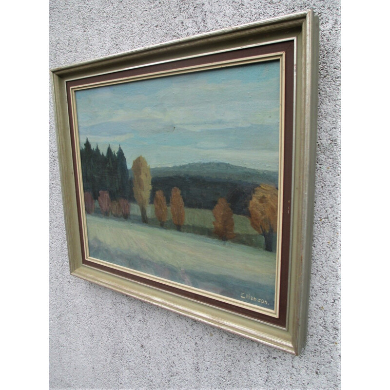 Vintage oil on canvas landscape by E. Hanson, Sweden 1960