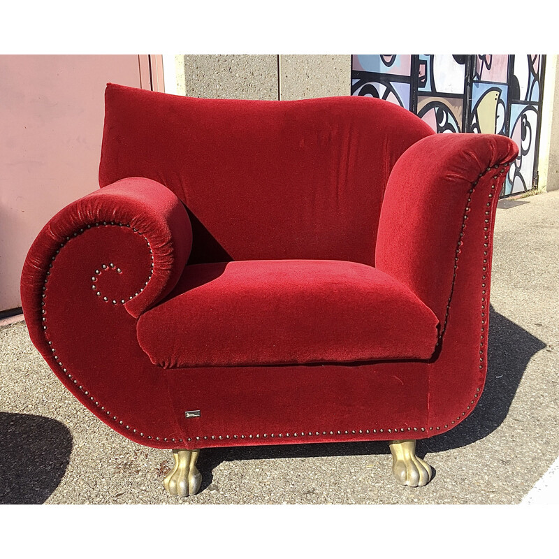 Bretz vintage sofa and armchair set in red velvet