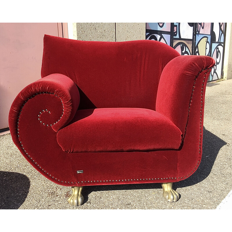 Ensemble de canapé et fauteuil vintage Bretz en velours rouge