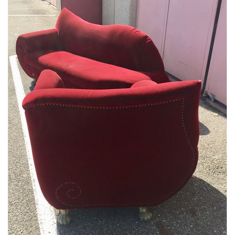 Ensemble de canapé et fauteuil vintage Bretz en velours rouge