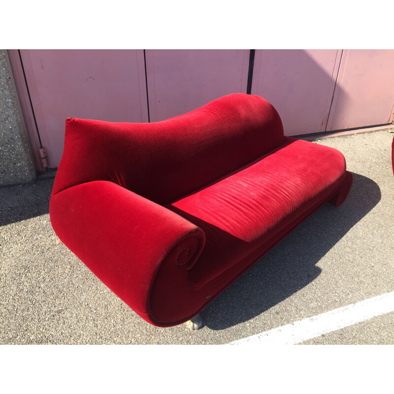 Bretz vintage sofa and armchair set in red velvet