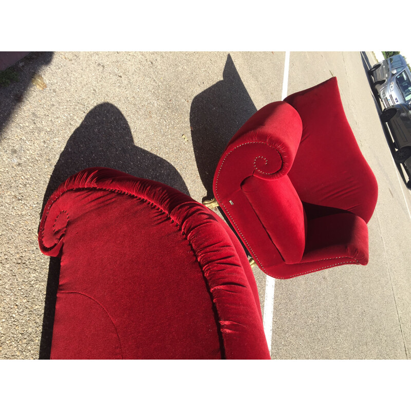 Bretz vintage sofa and armchair set in red velvet