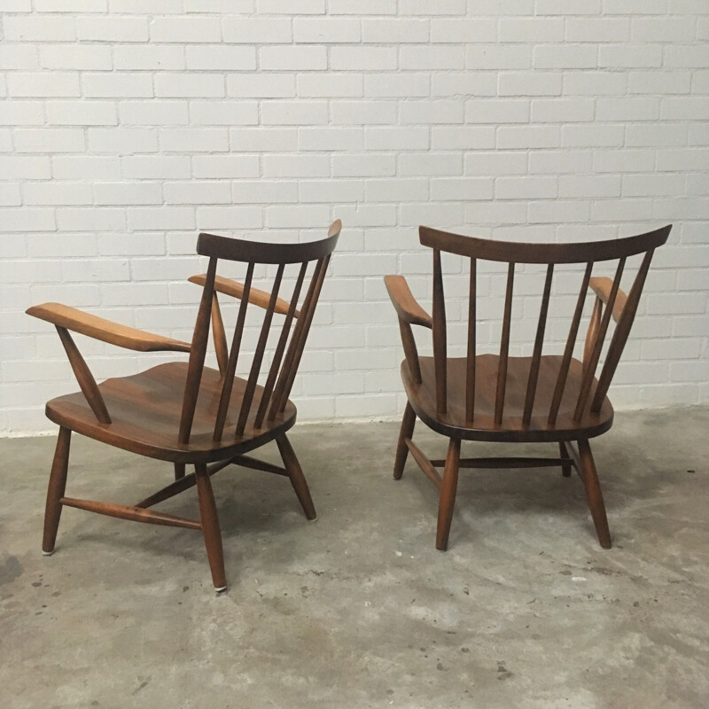 Pair of vintage wood armchairs