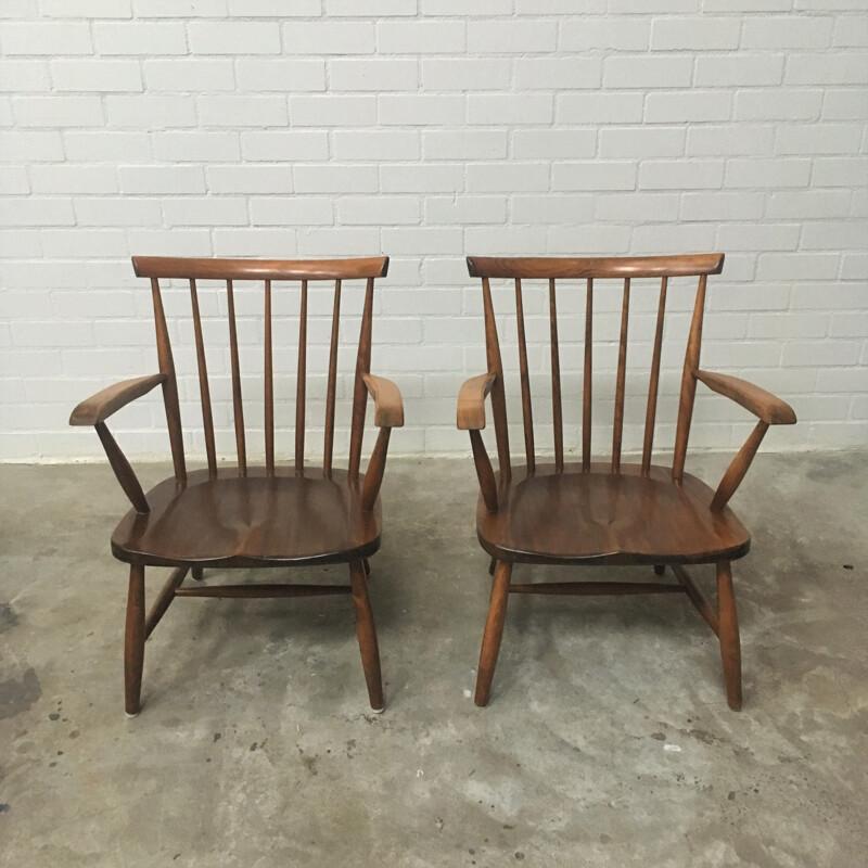 Pair of vintage wood armchairs
