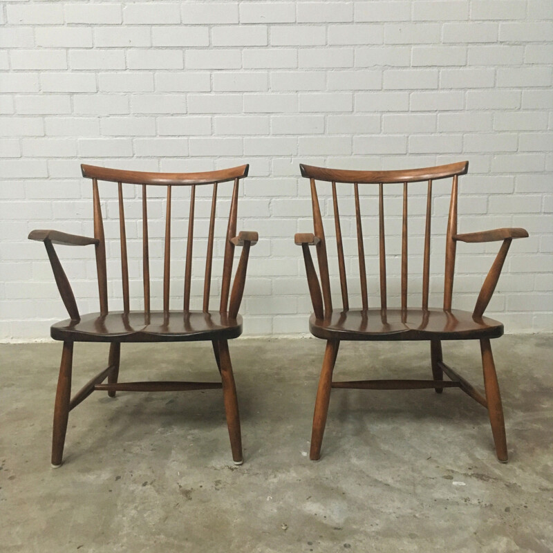 Paar vintage houten fauteuils