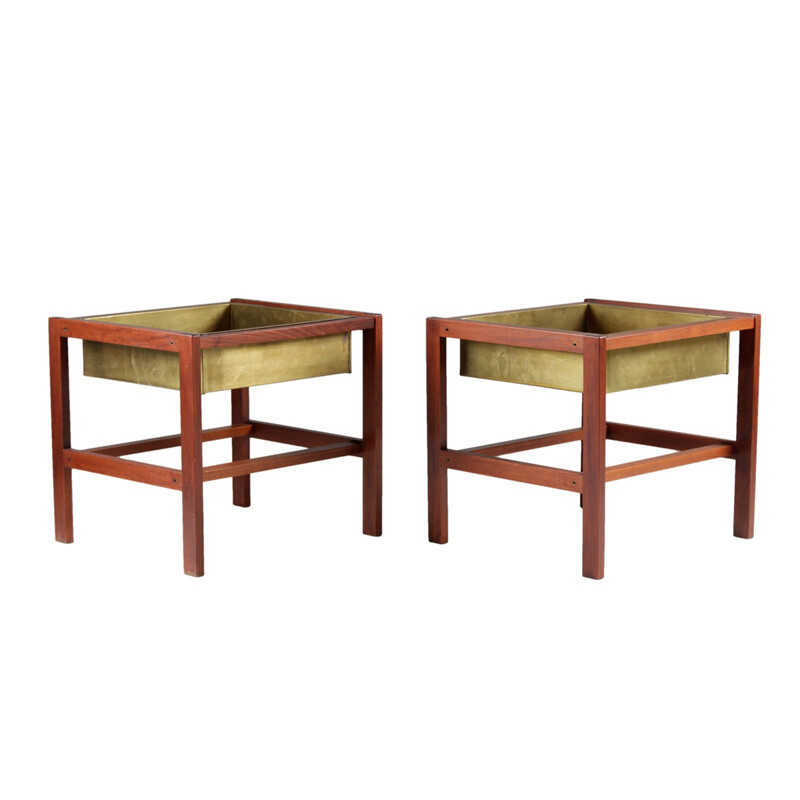 Pair of "Flower" side tables in teak and brass - 1960s