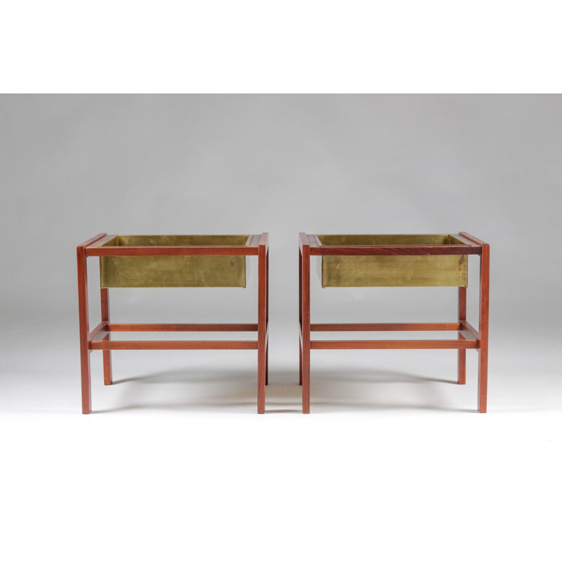 Pair of "Flower" side tables in teak and brass - 1960s