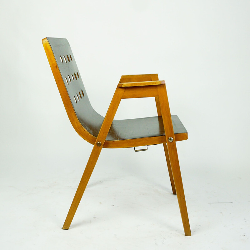 Ensemble de 6 fauteuils empilables autrichien vintage en bois de hêtre par Roland Rainer, 1950