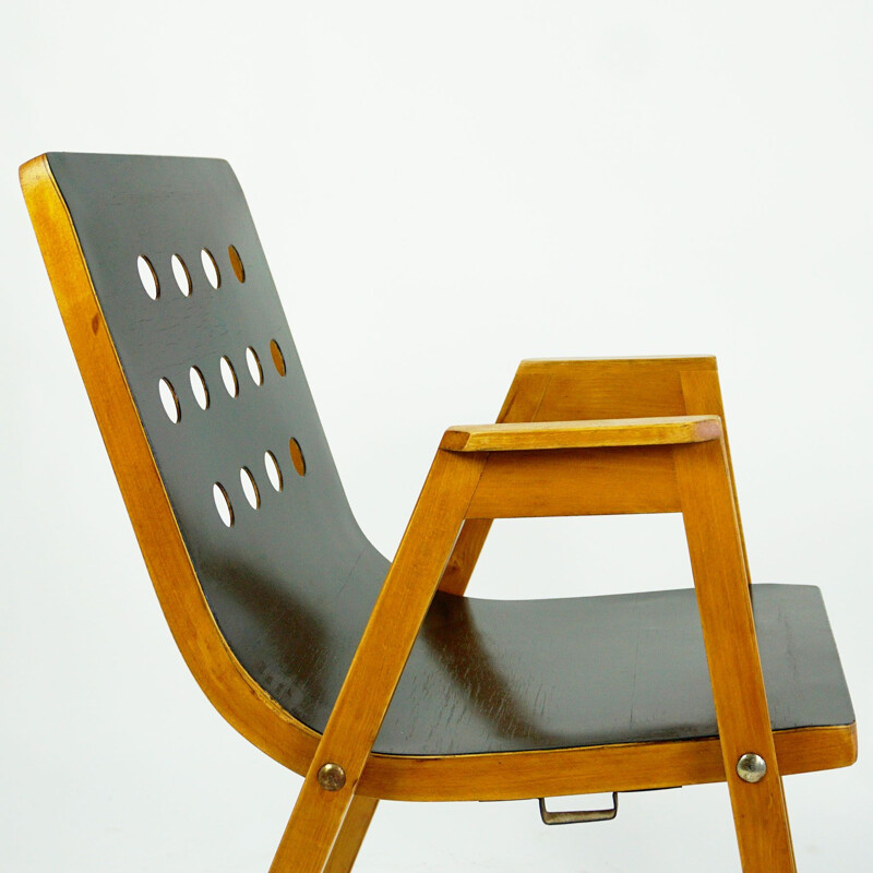 Ensemble de 6 fauteuils empilables autrichien vintage en bois de hêtre par Roland Rainer, 1950