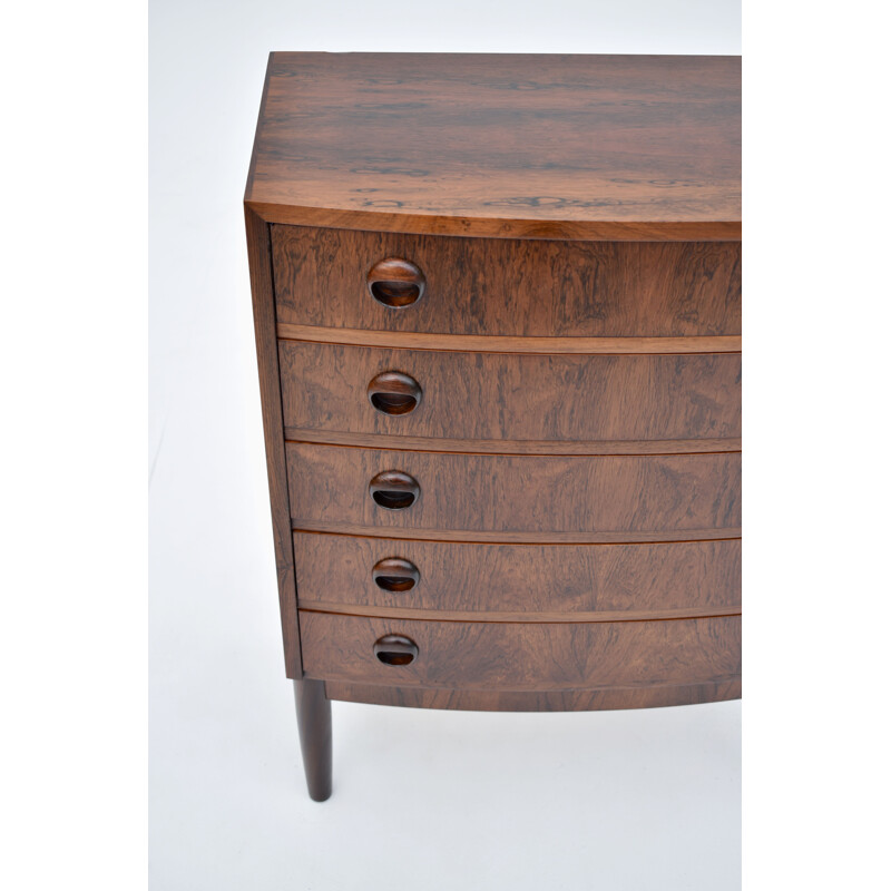 Rosewood vintage bow fronted chest of drawers by Kai Kristiansen