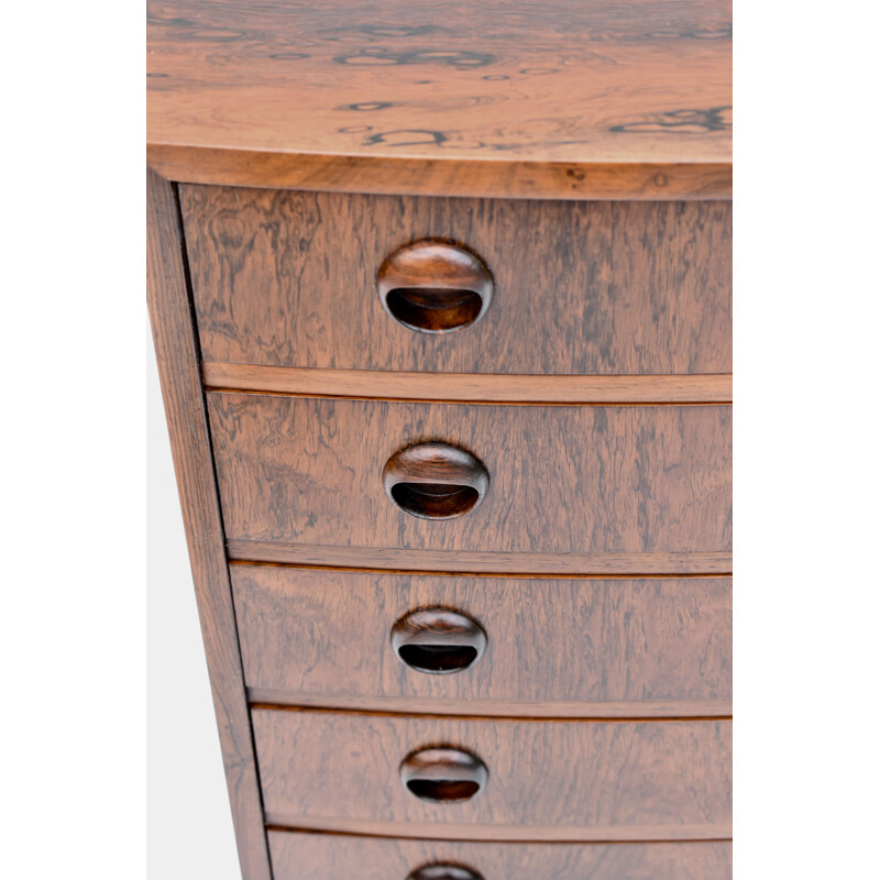 Rosewood vintage bow fronted chest of drawers by Kai Kristiansen