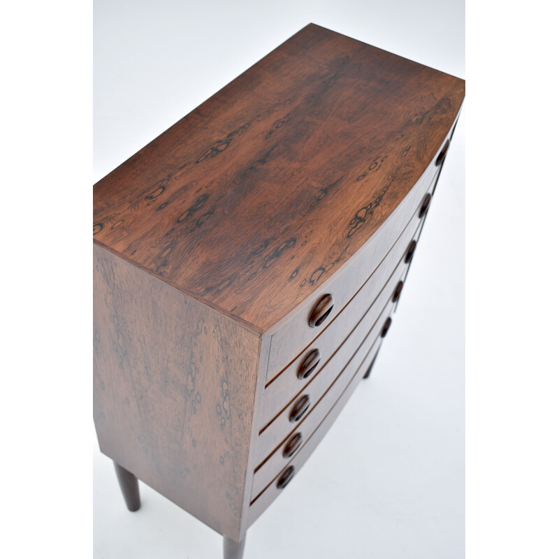 Rosewood vintage bow fronted chest of drawers by Kai Kristiansen