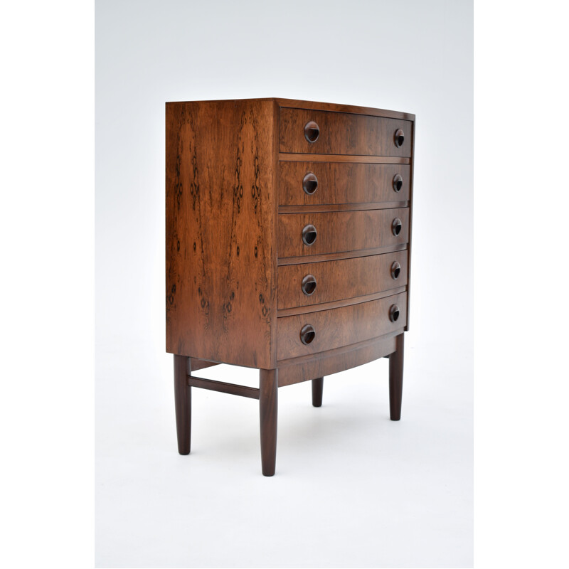 Rosewood vintage bow fronted chest of drawers by Kai Kristiansen
