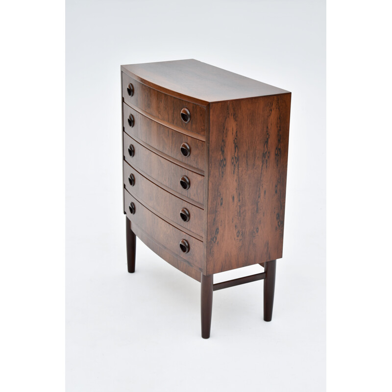 Rosewood vintage bow fronted chest of drawers by Kai Kristiansen