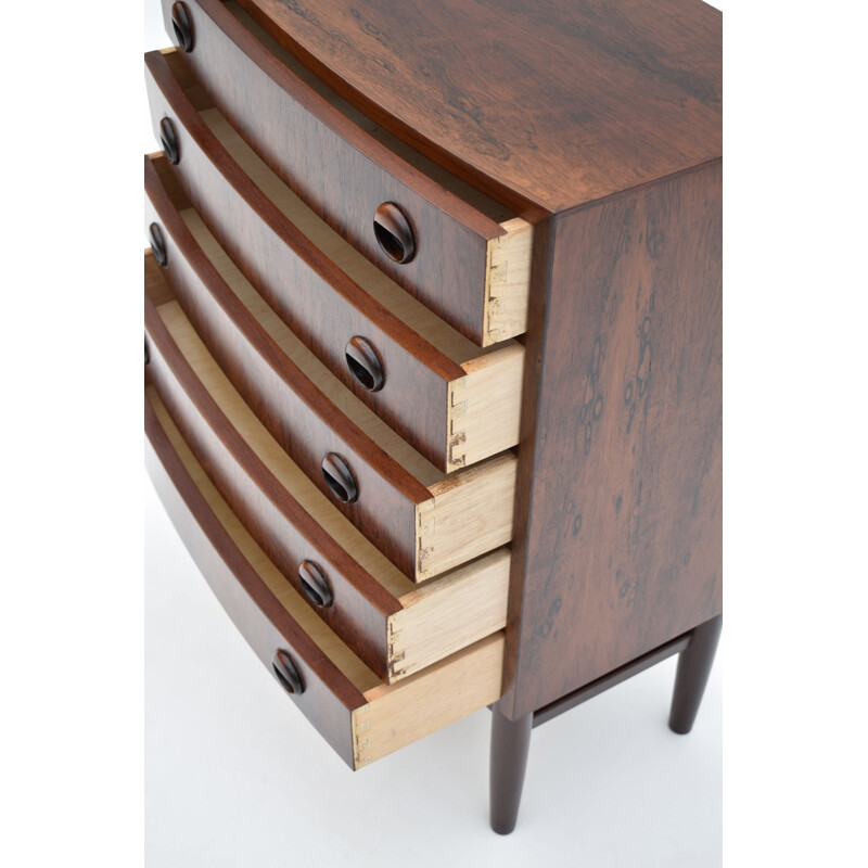 Rosewood vintage bow fronted chest of drawers by Kai Kristiansen