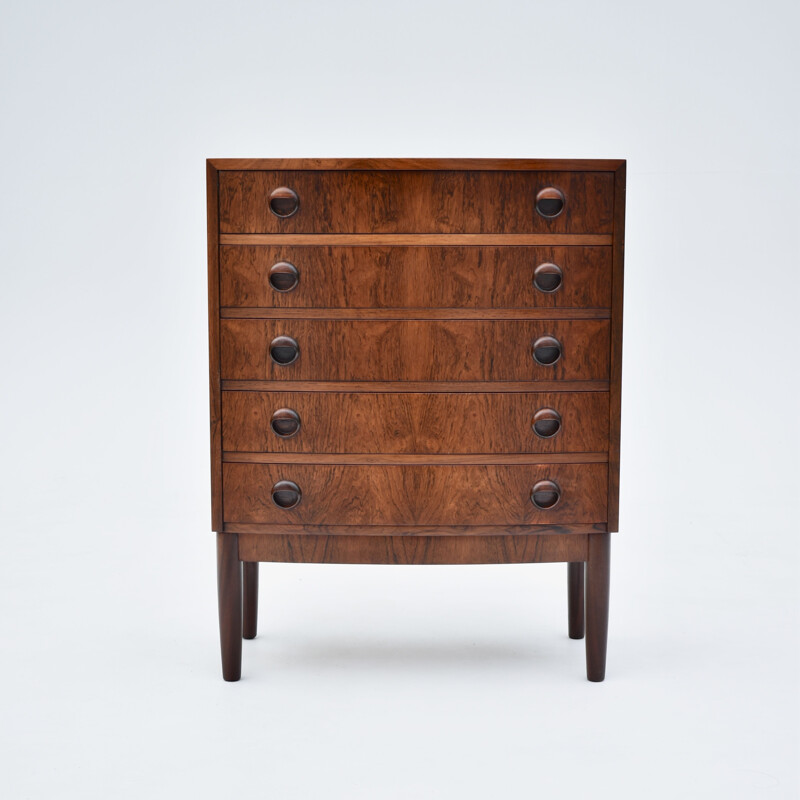 Rosewood vintage bow fronted chest of drawers by Kai Kristiansen