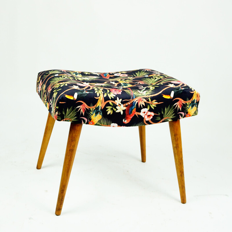 Austrian mid century stool with birds velvet