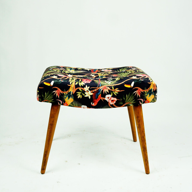 Austrian mid century stool with birds velvet