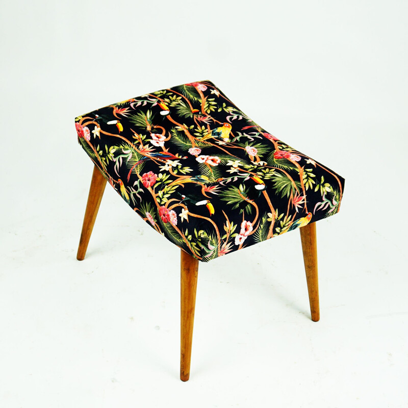 Austrian mid century stool with birds velvet