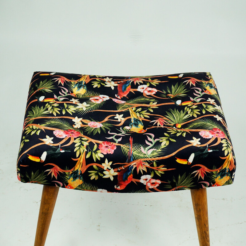 Austrian mid century stool with birds velvet