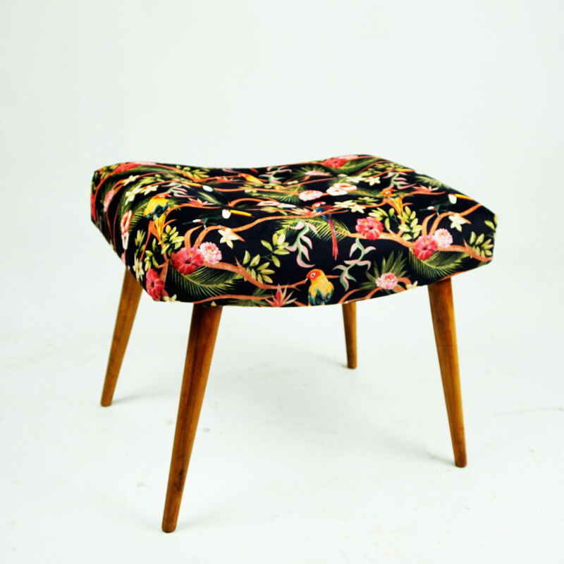 Austrian mid century stool with birds velvet