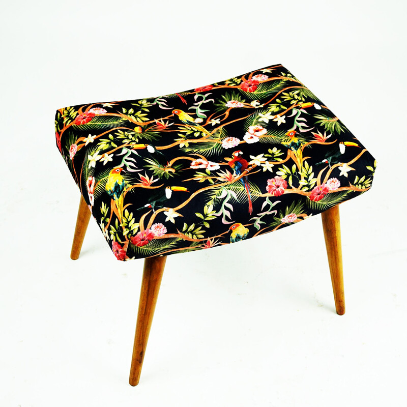 Austrian mid century stool with birds velvet