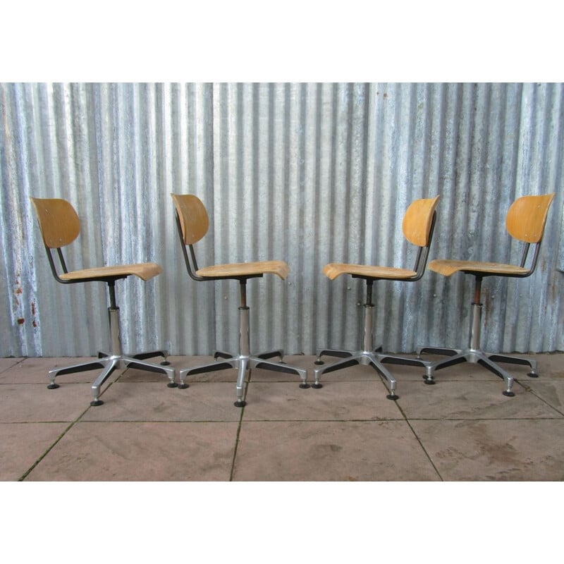 Suite de 4 chaises Tubax en métal et bois - 1980