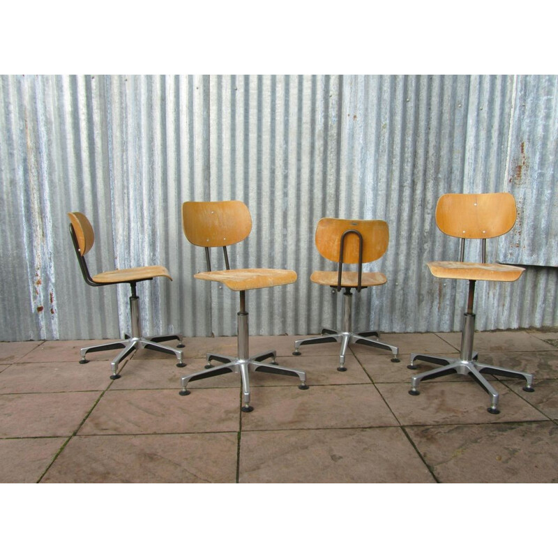 Set of 4 industrial Tubax swivel chairs - 1980s