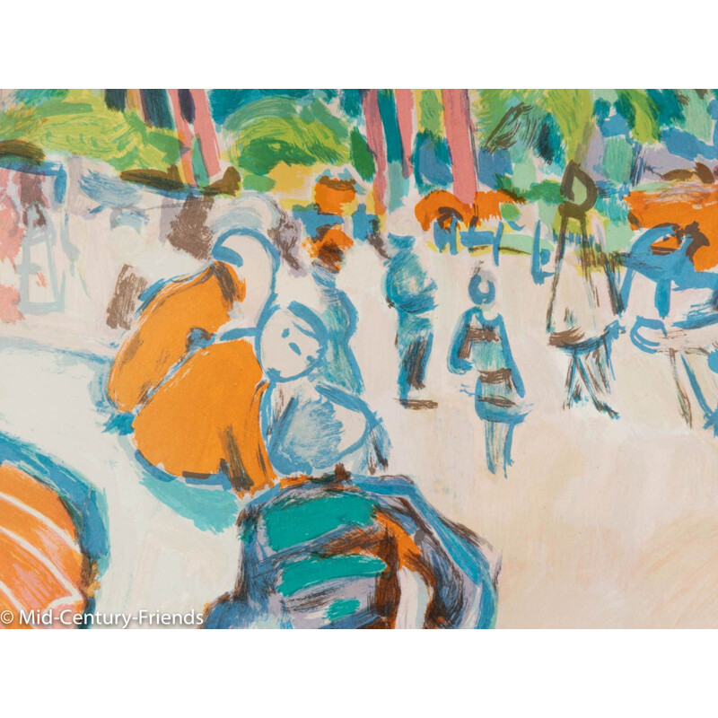 Lithographie vintage en couleur "Hafenpromenade" de Gérard VIEILLEVIE