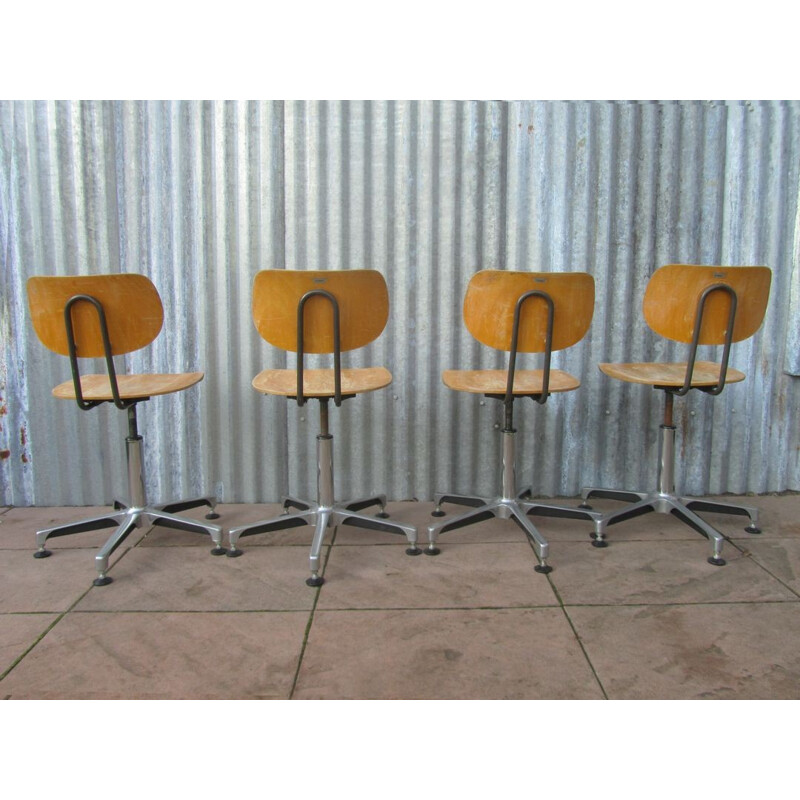 Suite de 4 chaises Tubax en métal et bois - 1980