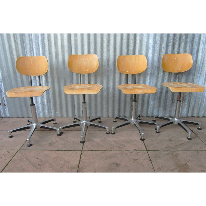 Set of 4 industrial Tubax swivel chairs - 1980s