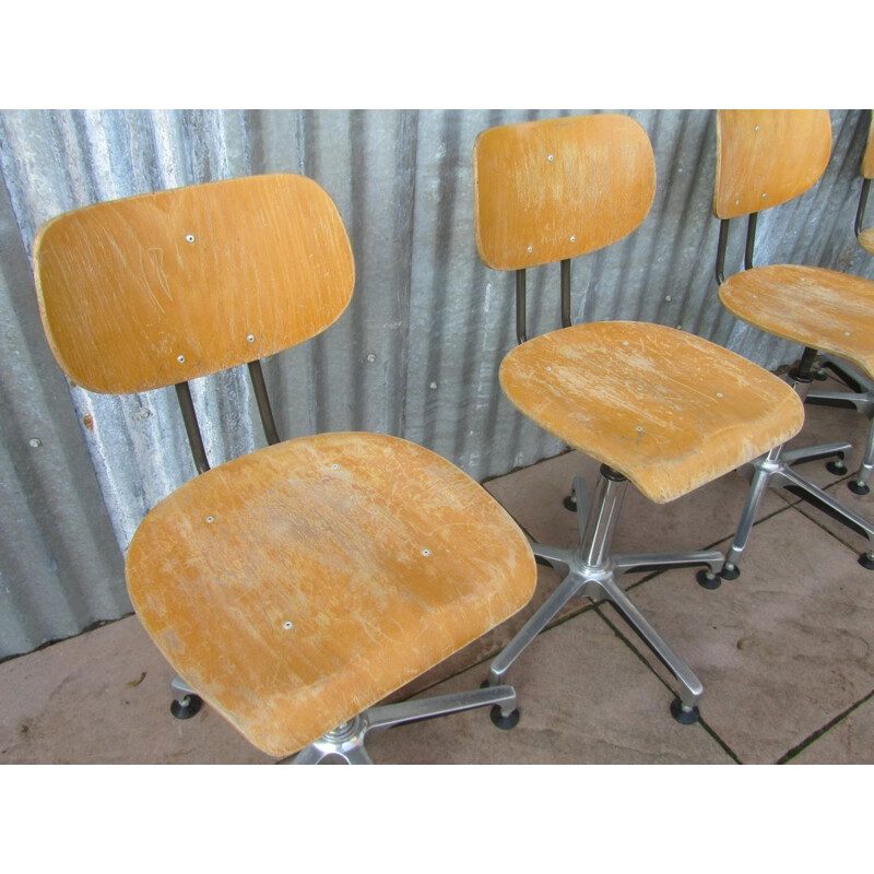 Set of 4 industrial Tubax swivel chairs - 1980s