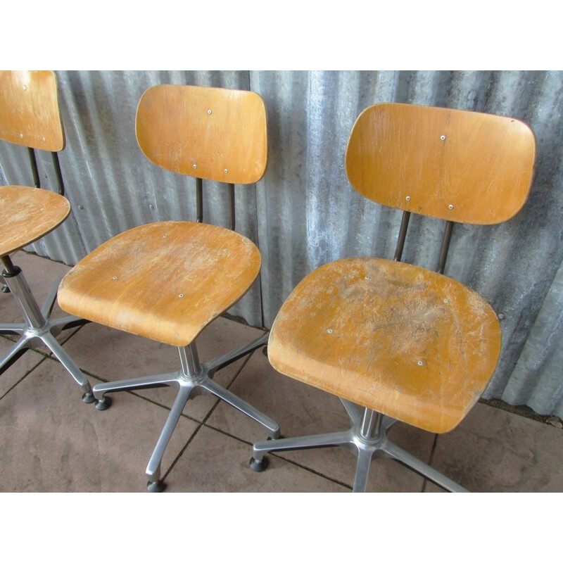 Suite de 4 chaises Tubax en métal et bois - 1980