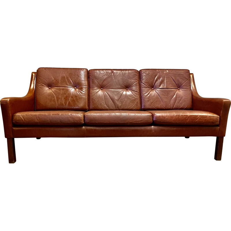 Vintage leather 3 seater sofa, 1950